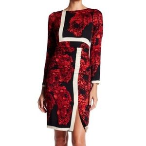 Tracy Reese Red Floral Placement T Long Sleeve Silk Blend Cocktail Dress Sz 0
